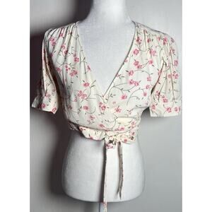 Reformation Womens Size Small Ditsy Floral Wrap Tie Puff‎ Sleeve Crop Top EUC
